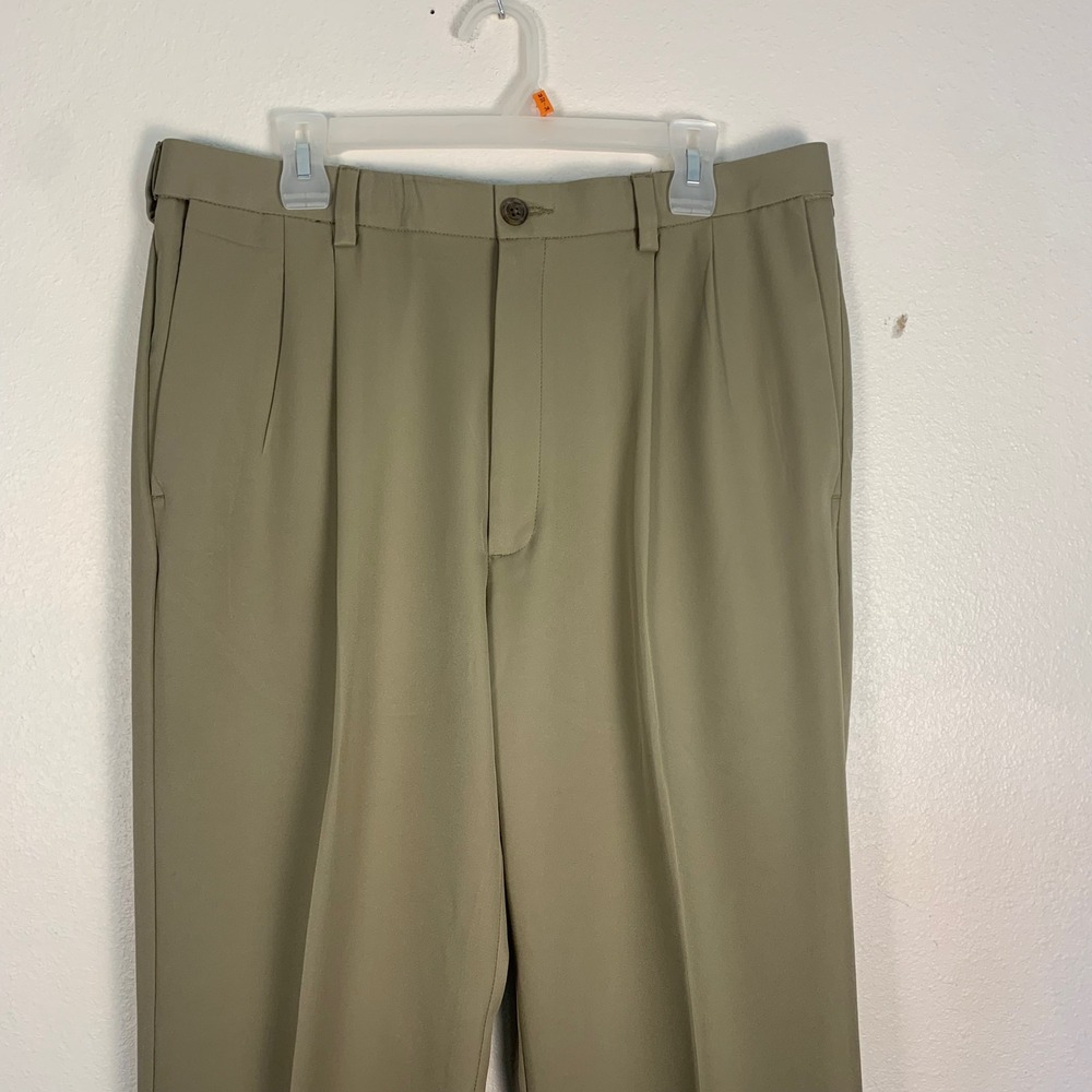 Haggar Cool 18 Pro Mens Dress Pants 36x34 Khaki Flat Front Classic Fit - Picture 5 of 10